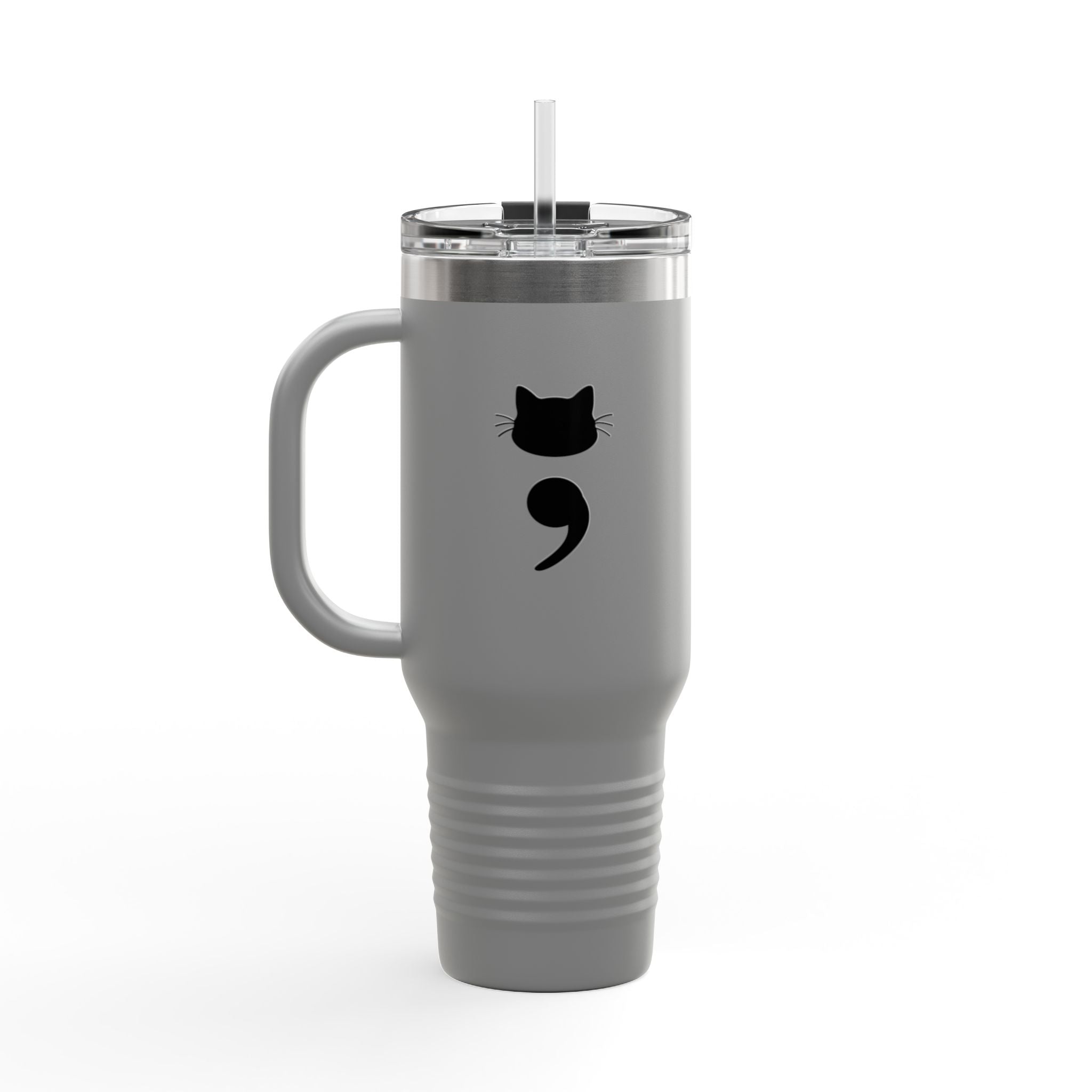 40oz Insulated Travel Mug – Black Cat Semicolon Design, Stainless Steel Tumbler for Coffee & Tea
