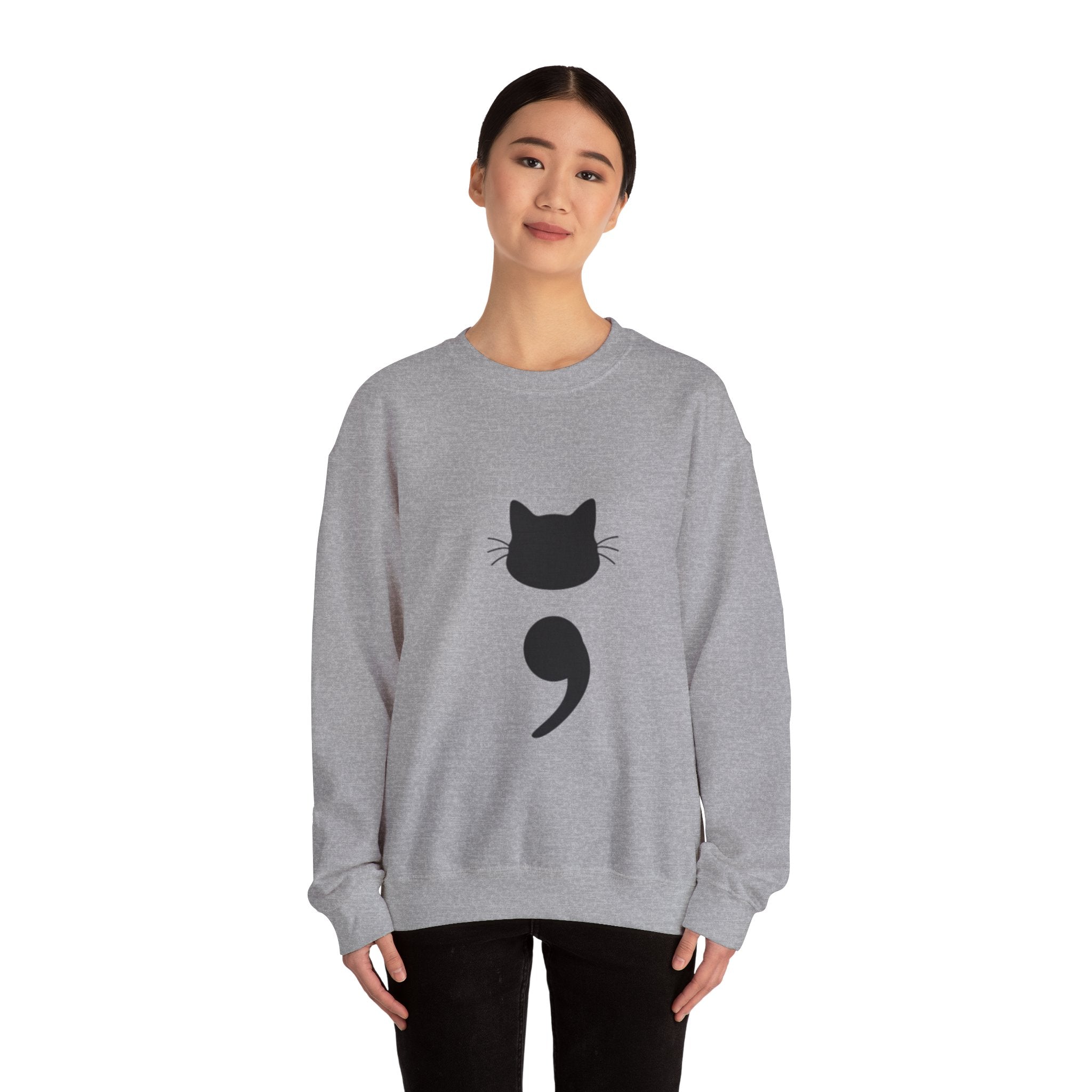 Cat Semicolon Crewneck Sweatshirt — Minimal Pet Lover Pullover
