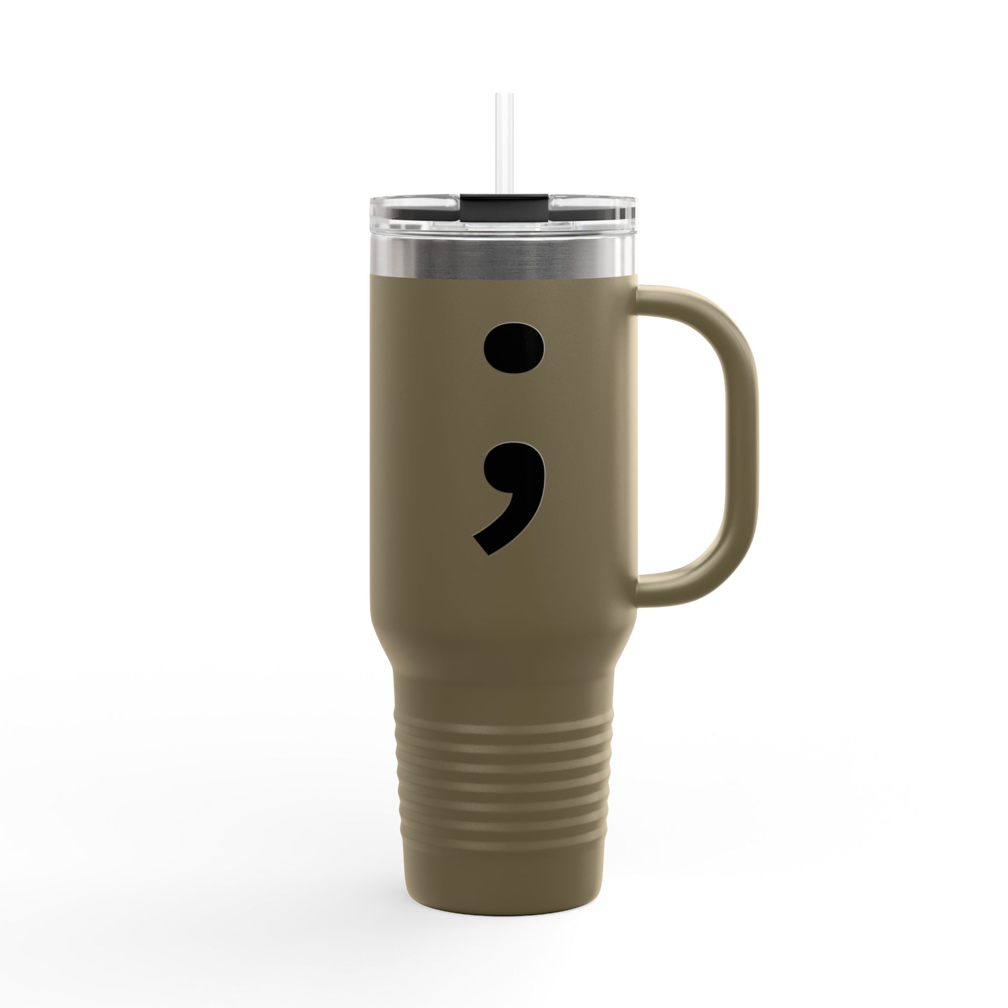 Semi Colon 40oz Insulated Travel Mug – 'Keep Moving Forward' Stainless Steel Tumbler with Handle & Straw