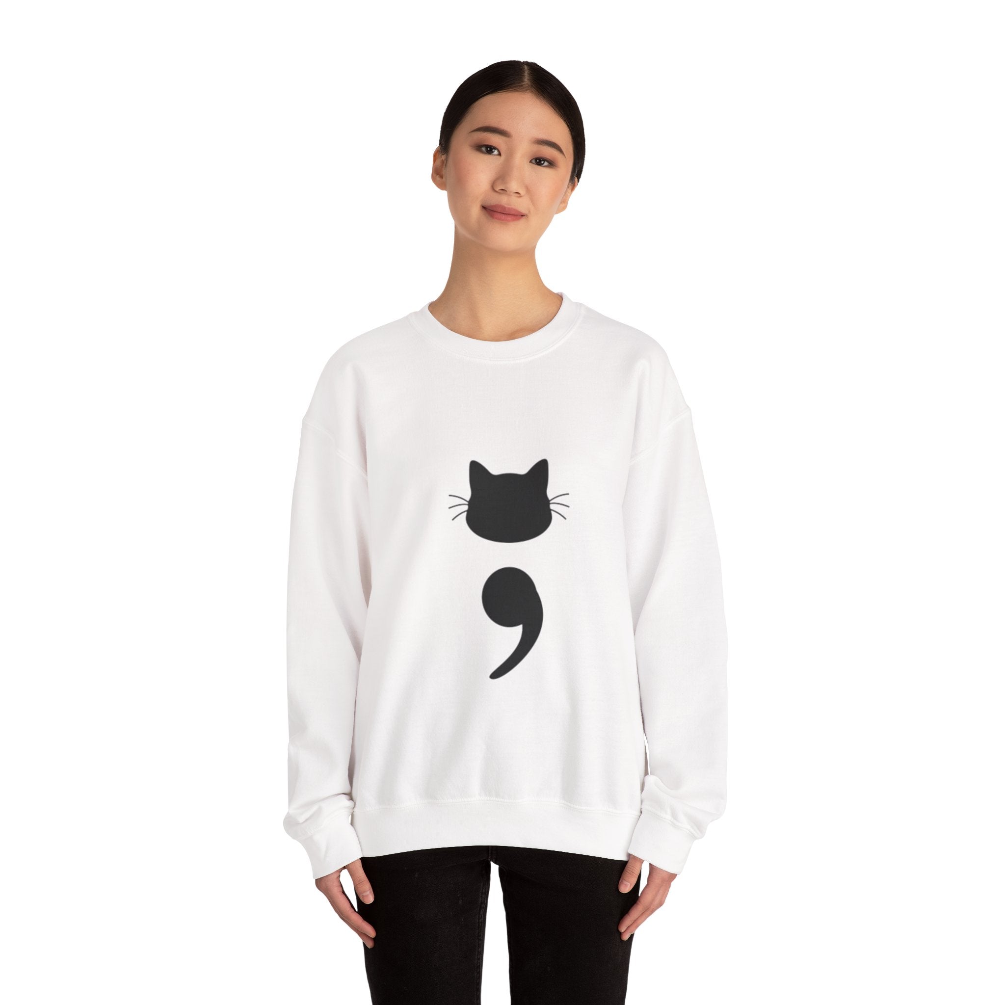 Cat Semicolon Crewneck Sweatshirt — Minimal Pet Lover Pullover