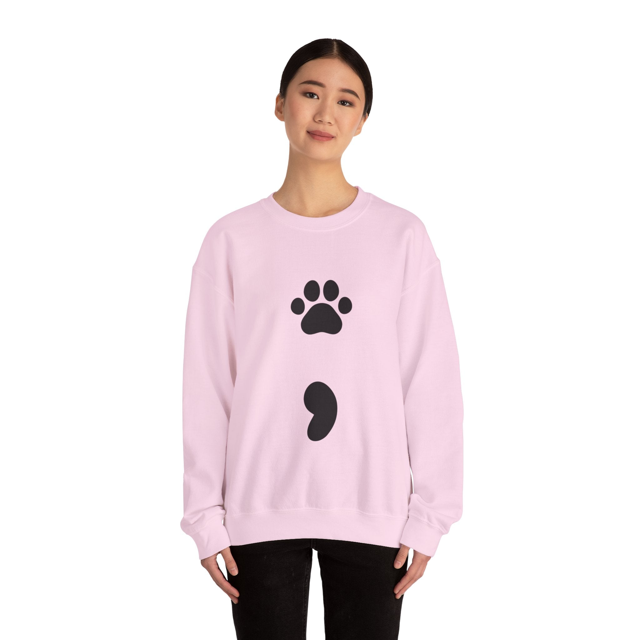 Pawprint Semicolon Crewneck Sweatshirt — Minimal Pet Lover Pullover