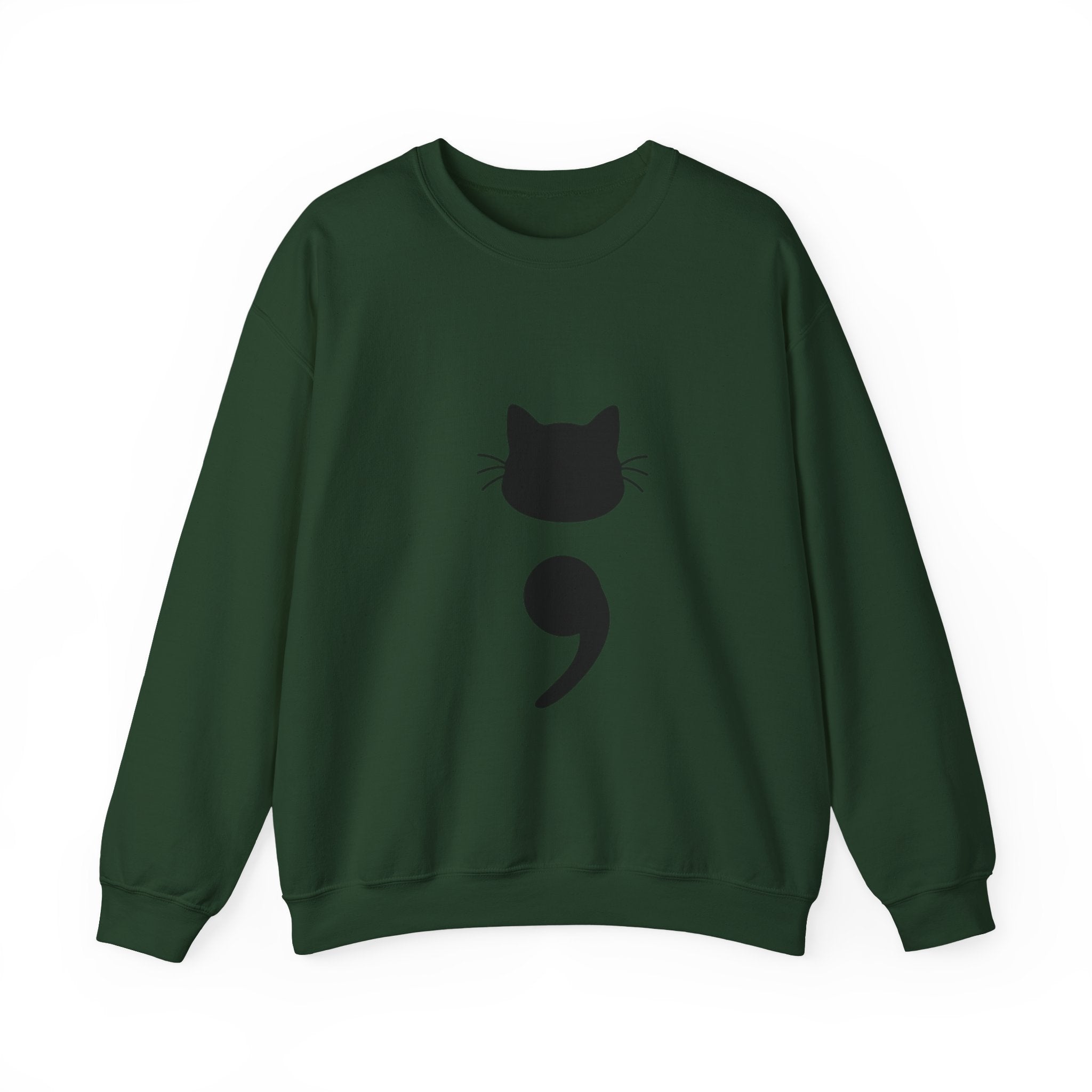 Cat Semicolon Crewneck Sweatshirt — Minimal Pet Lover Pullover