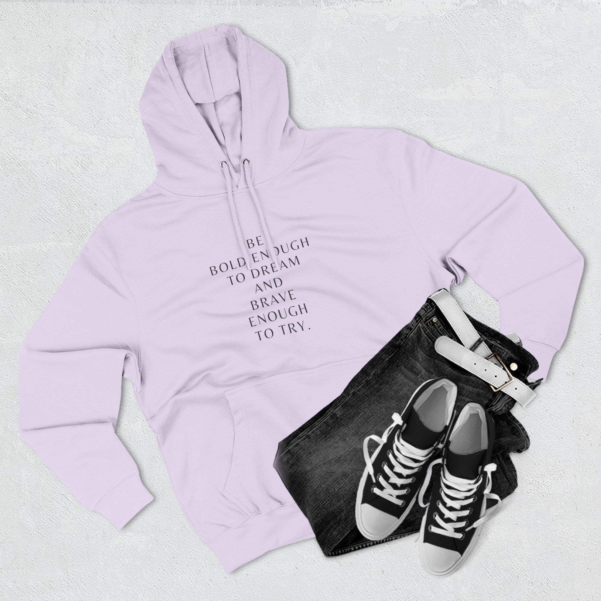 Inspirational Quote Hoodie — "Be Bold Enough to Dream" White Fleece Pullover