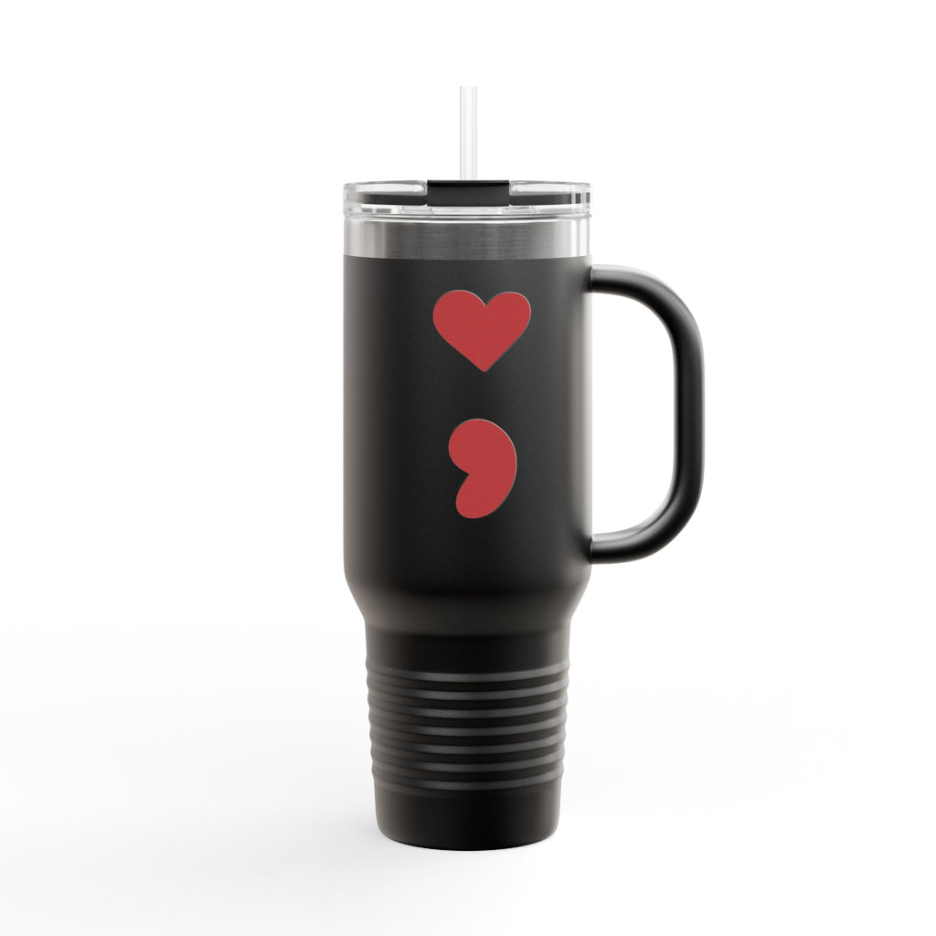 40oz Insulated Travel Mug – Black Cat Semicolon Design, Stainless Steel Tumbler for Coffee & Tea