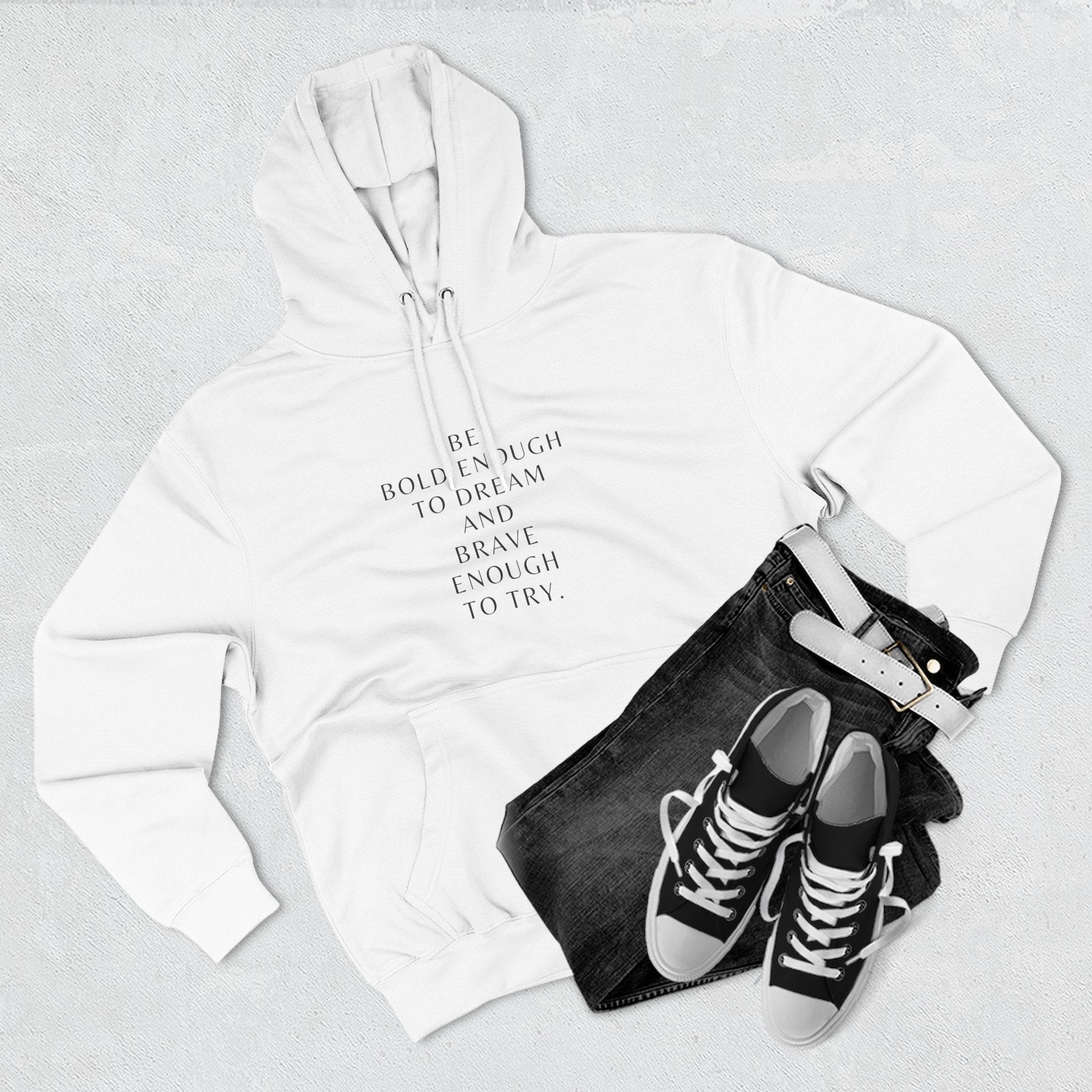 Inspirational Quote Hoodie — "Be Bold Enough to Dream" White Fleece Pullover