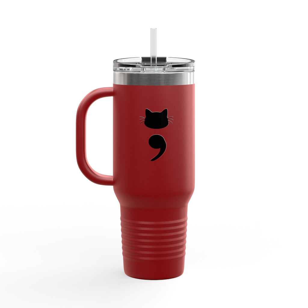 40oz Insulated Travel Mug – Black Cat Semicolon Design, Stainless Steel Tumbler for Coffee & Tea