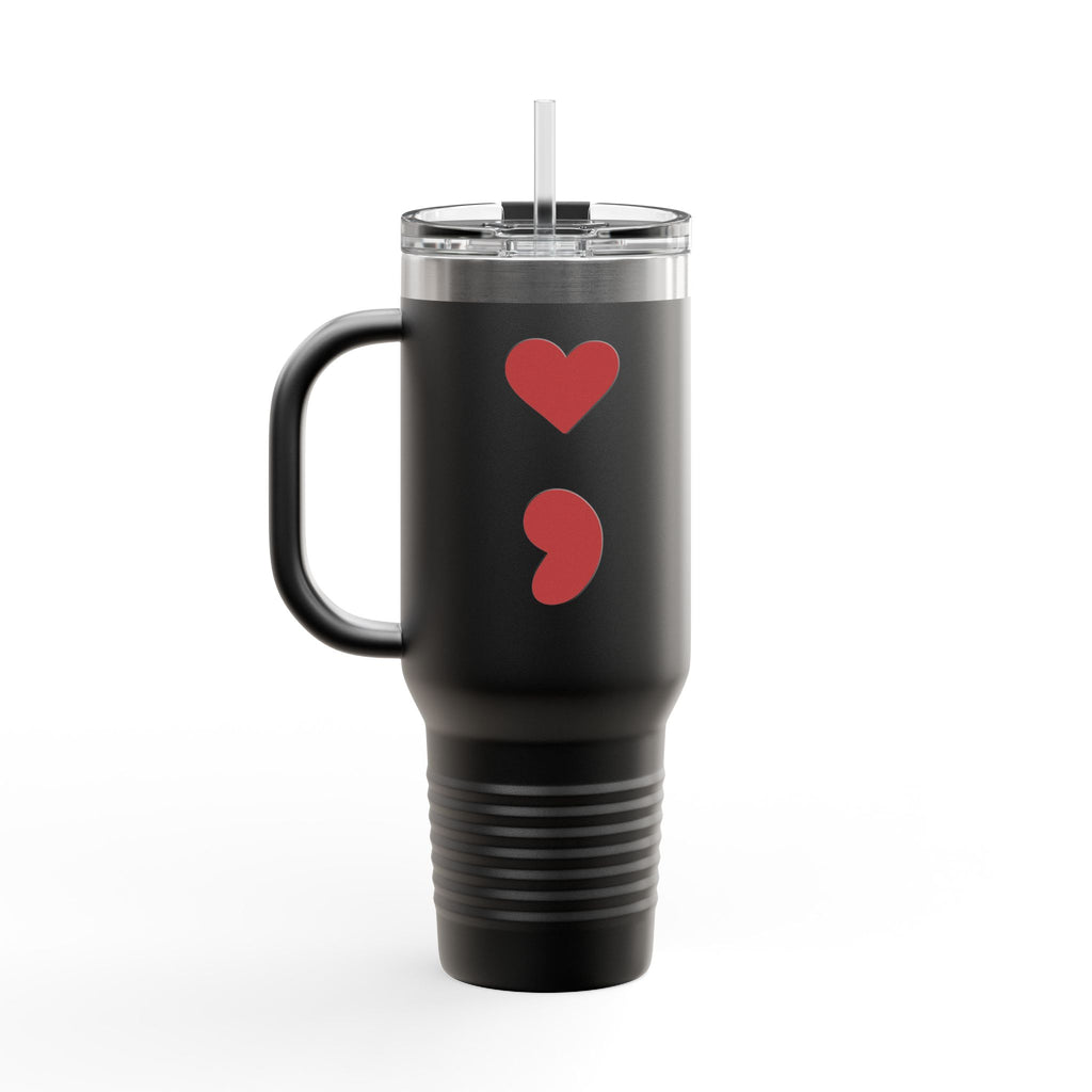 40oz Insulated Travel Mug – Black Cat Semicolon Design, Stainless Steel Tumbler for Coffee & Tea