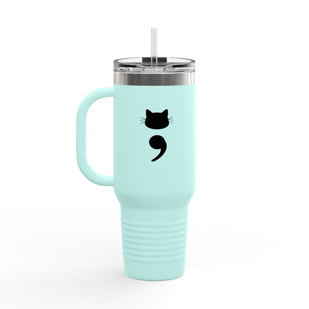 40oz Insulated Travel Mug – Black Cat Semicolon Design, Stainless Steel Tumbler for Coffee & Tea