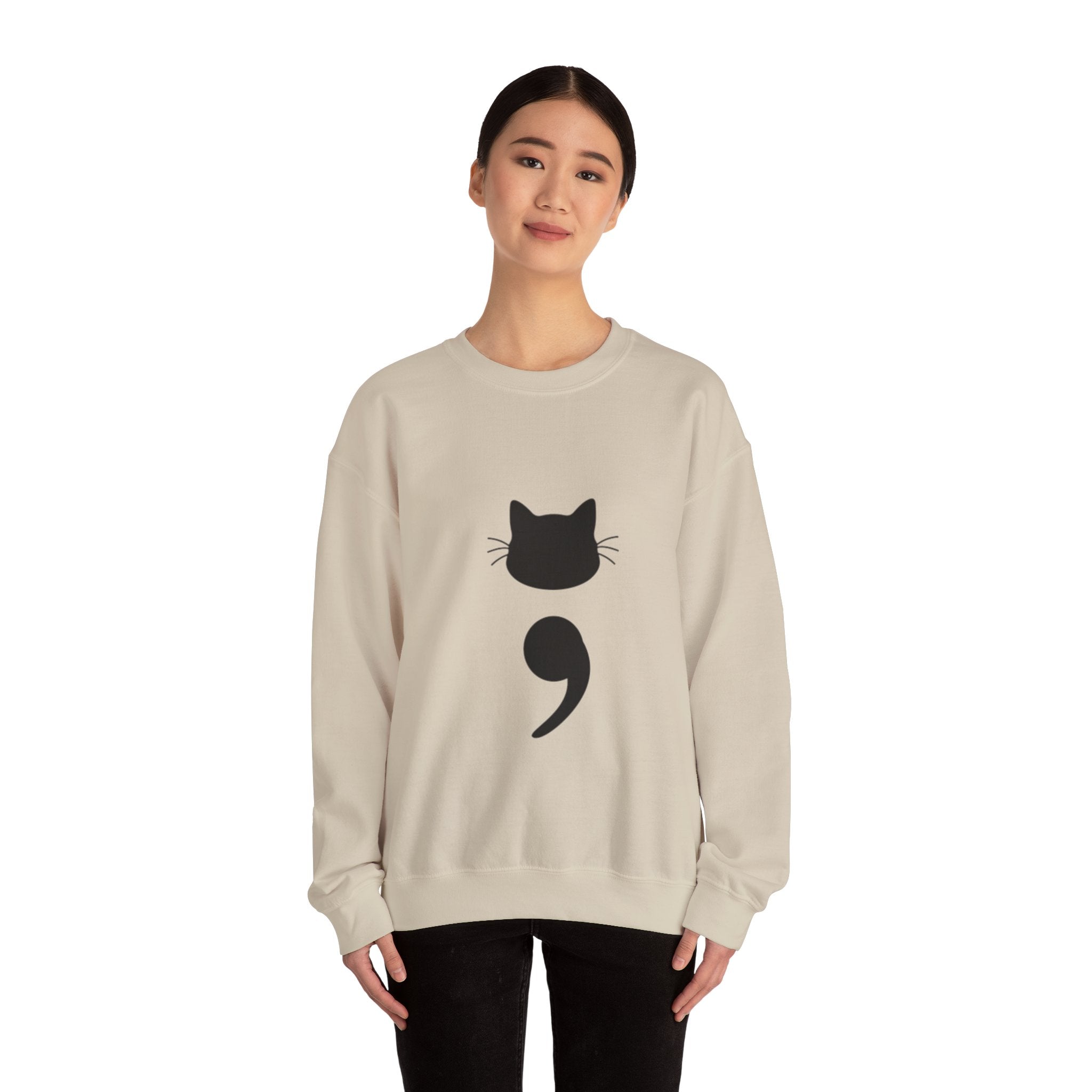Cat Semicolon Crewneck Sweatshirt — Minimal Pet Lover Pullover