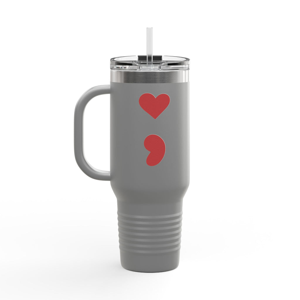40oz Insulated Travel Mug – Black Cat Semicolon Design, Stainless Steel Tumbler for Coffee & Tea