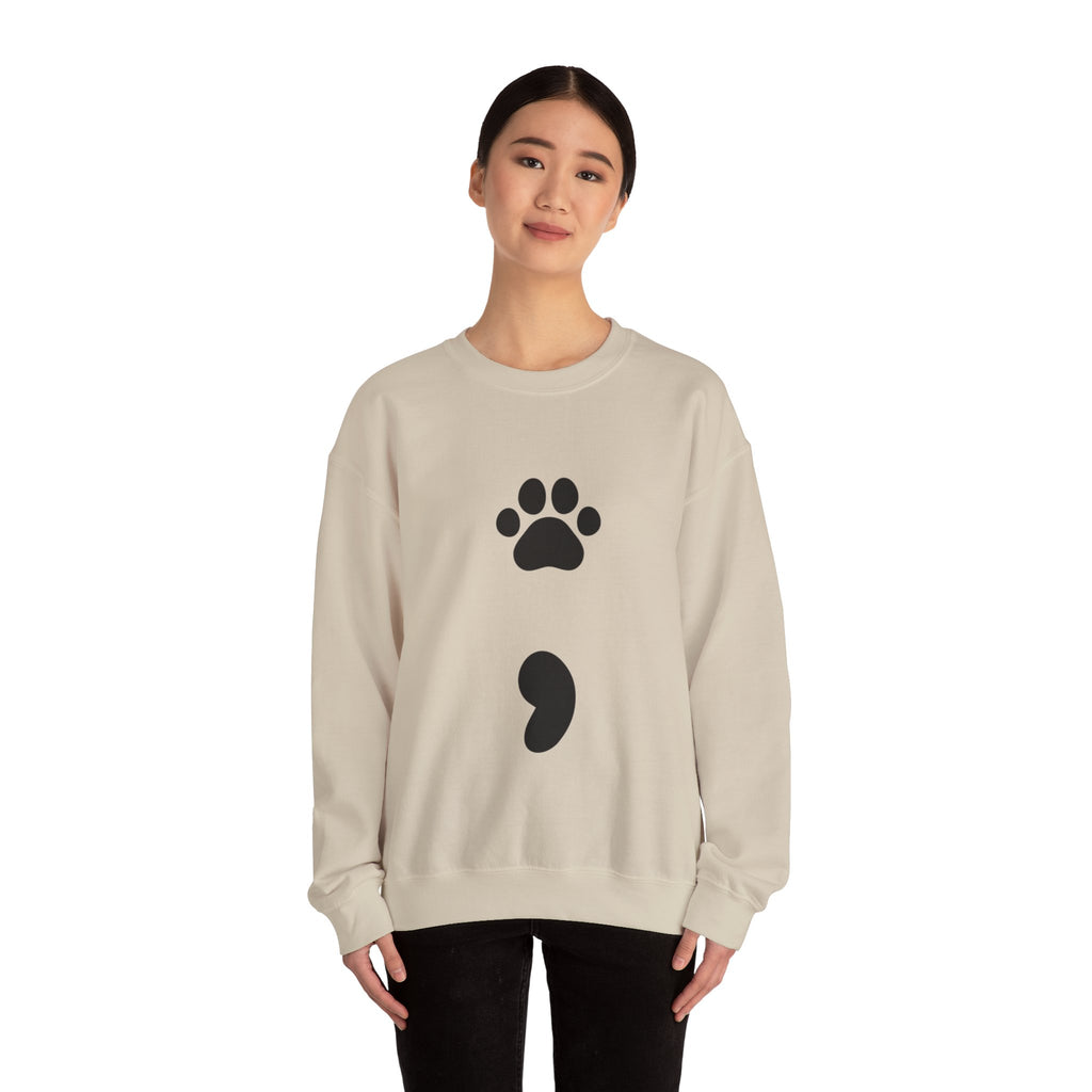 Pawprint Semicolon Crewneck Sweatshirt — Minimal Pet Lover Pullover