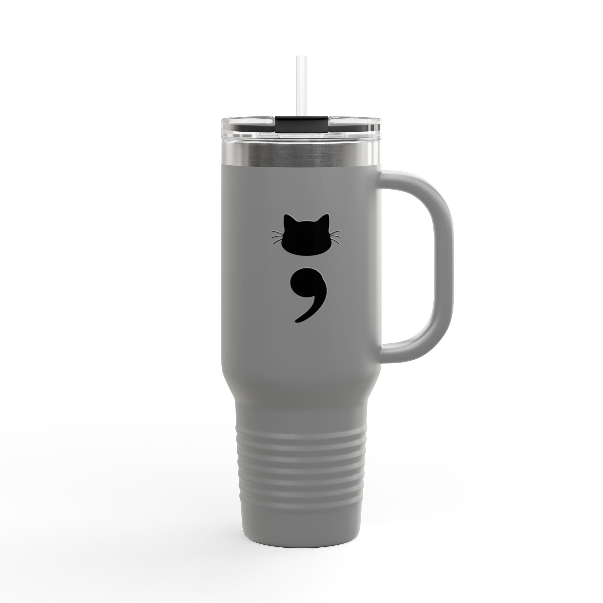 40oz Insulated Travel Mug – Black Cat Semicolon Design, Stainless Steel Tumbler for Coffee & Tea