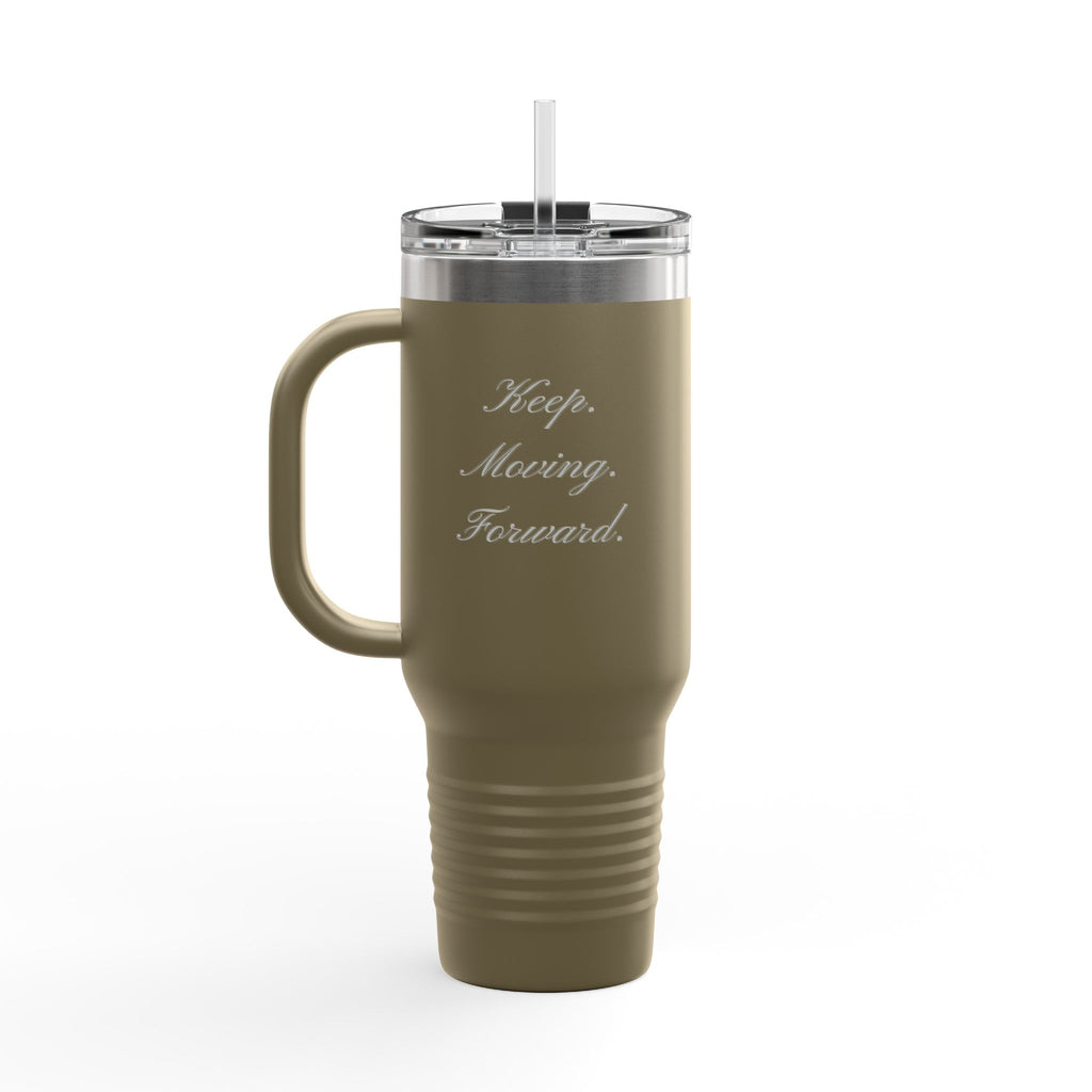 40oz Insulated Travel Mug – 'Keep Moving Forward' Stainless Steel Tumbler with Handle & Straw