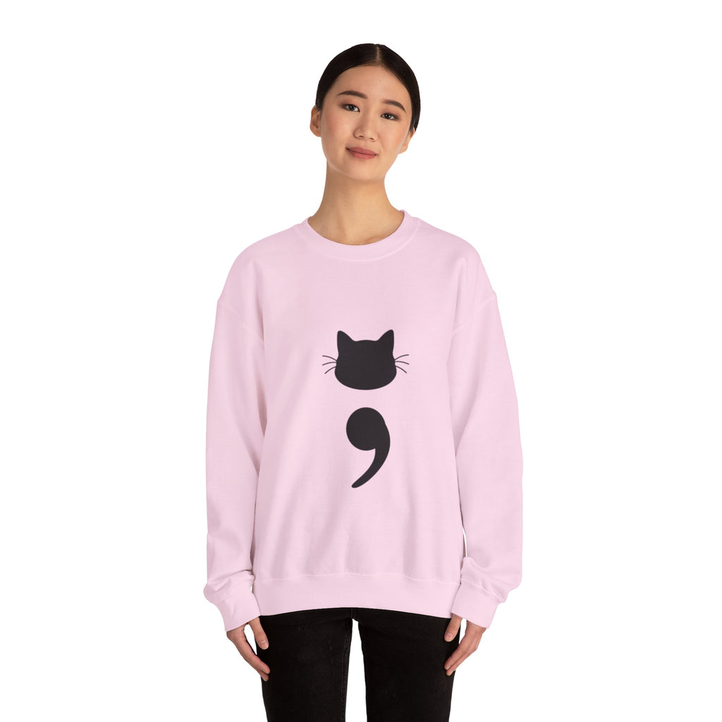 Cat Semicolon Crewneck Sweatshirt — Minimal Pet Lover Pullover