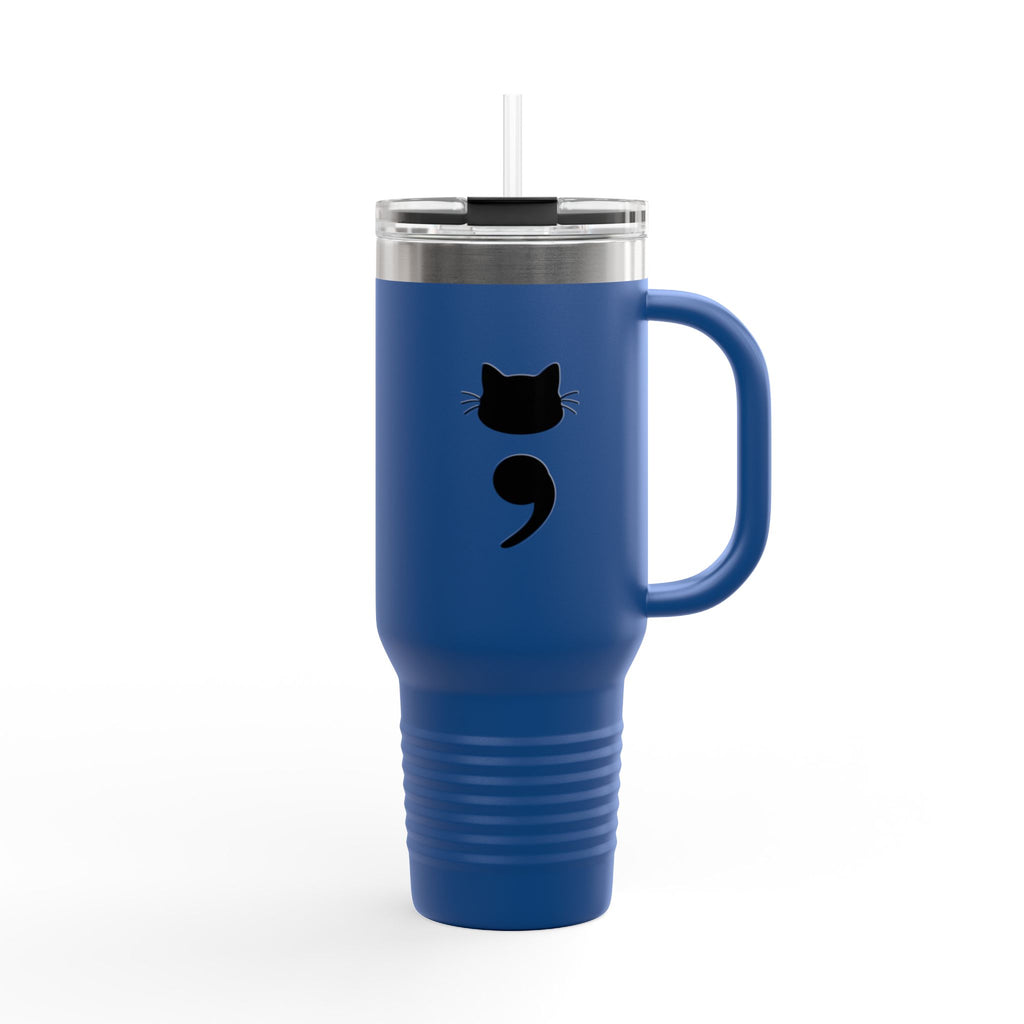 40oz Insulated Travel Mug – Black Cat Semicolon Design, Stainless Steel Tumbler for Coffee & Tea
