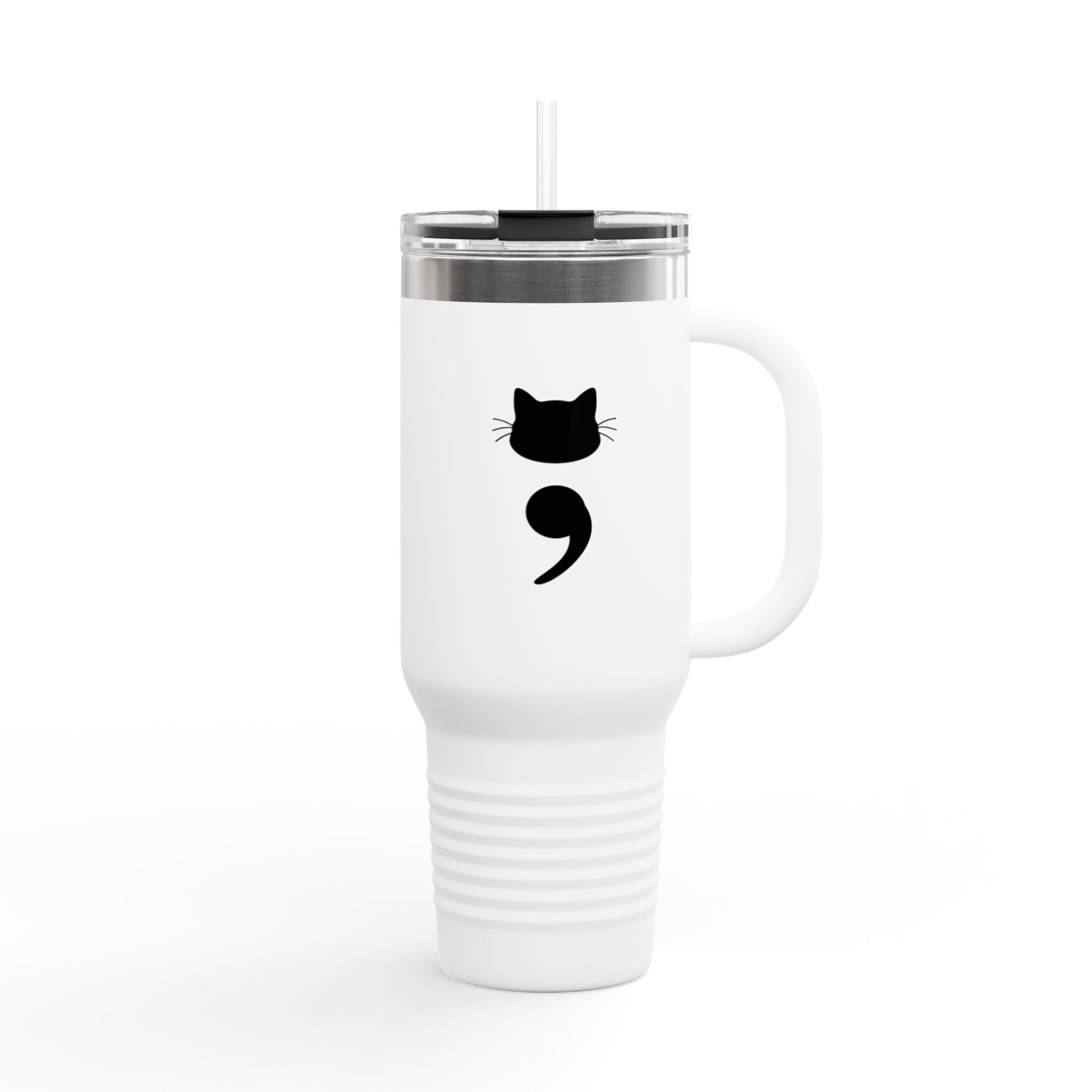 40oz Insulated Travel Mug – Black Cat Semicolon Design, Stainless Steel Tumbler for Coffee & Tea