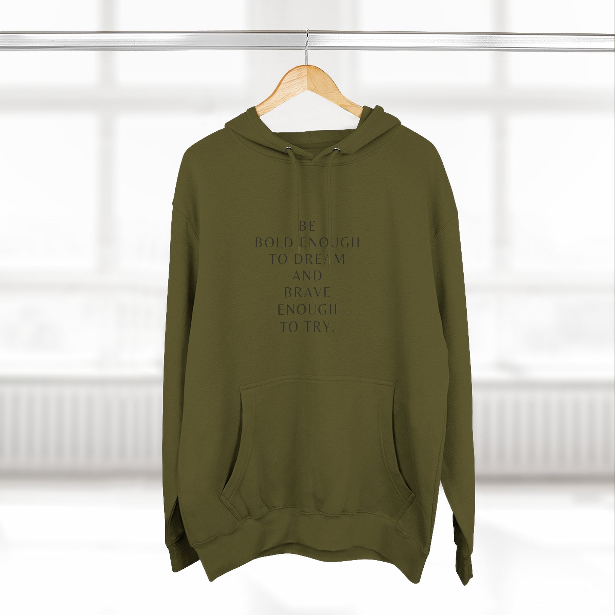 Inspirational Quote Hoodie — "Be Bold Enough to Dream" White Fleece Pullover