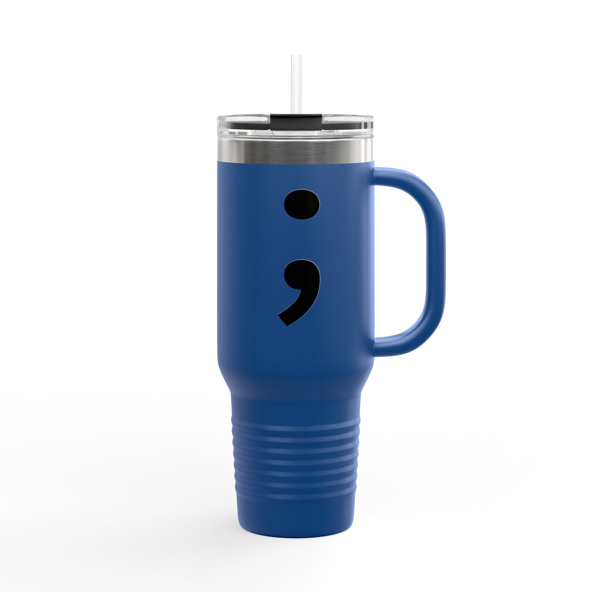 Semi Colon 40oz Insulated Travel Mug – 'Keep Moving Forward' Stainless Steel Tumbler with Handle & Straw