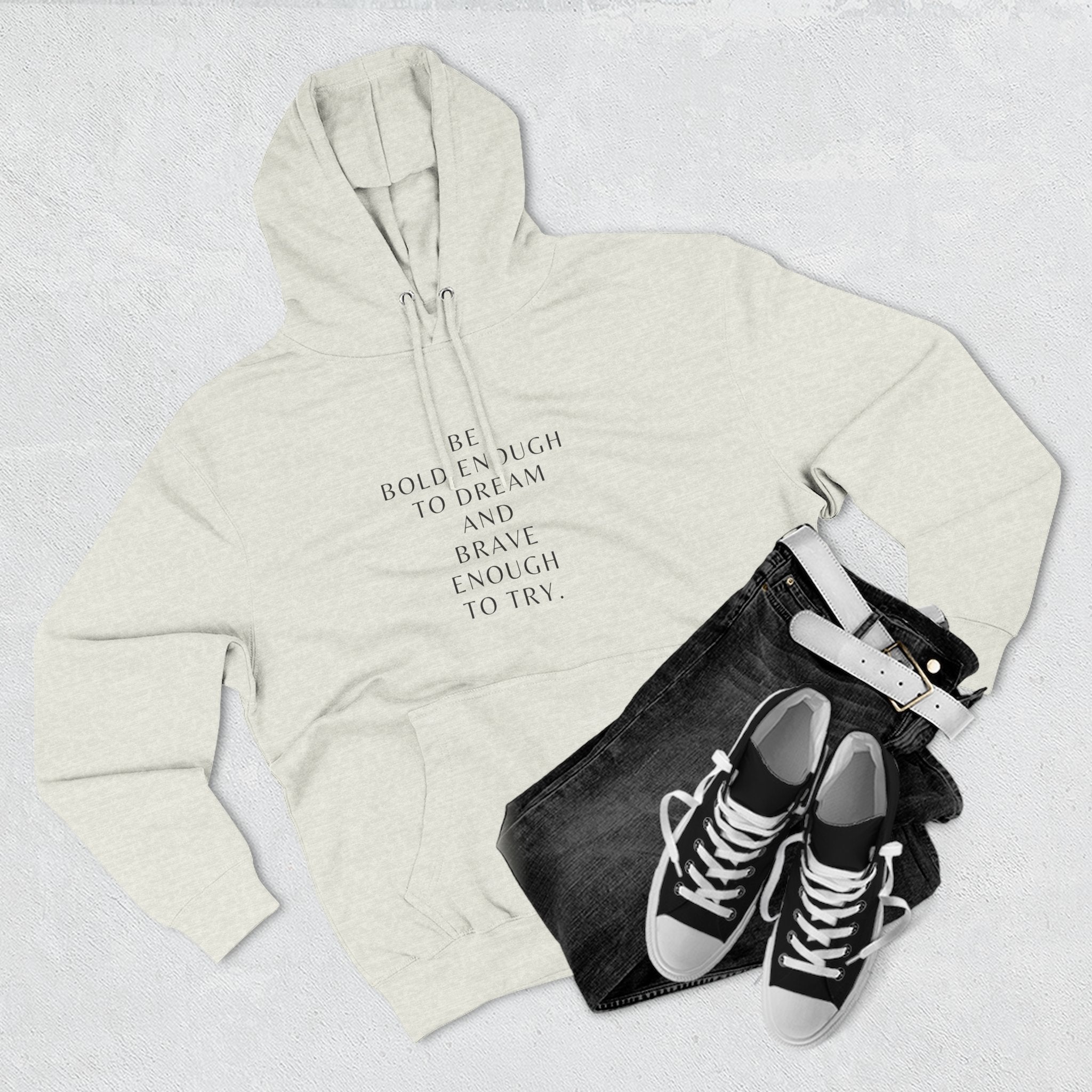 Inspirational Quote Hoodie — "Be Bold Enough to Dream" White Fleece Pullover