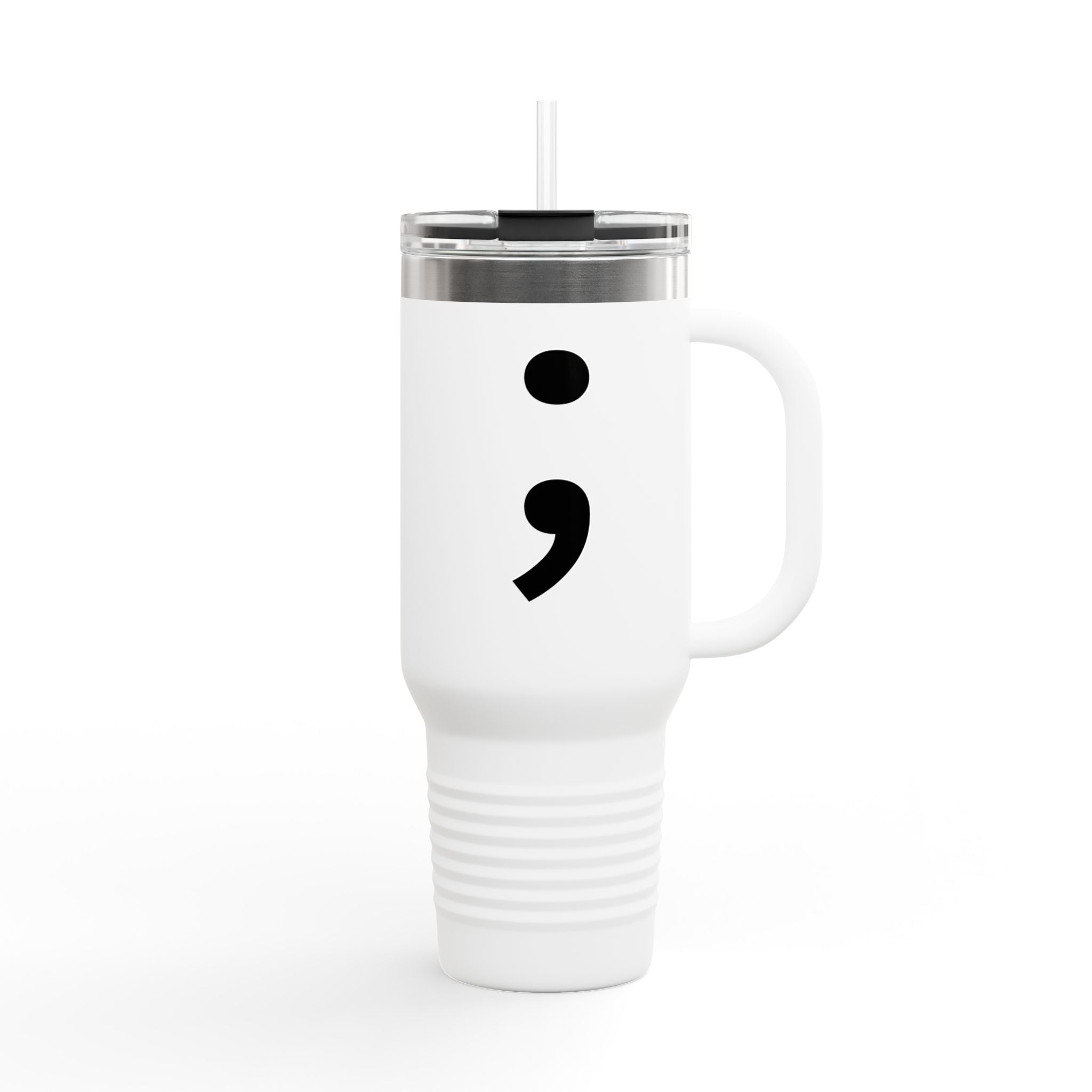 Semi Colon 40oz Insulated Travel Mug – 'Keep Moving Forward' Stainless Steel Tumbler with Handle & Straw