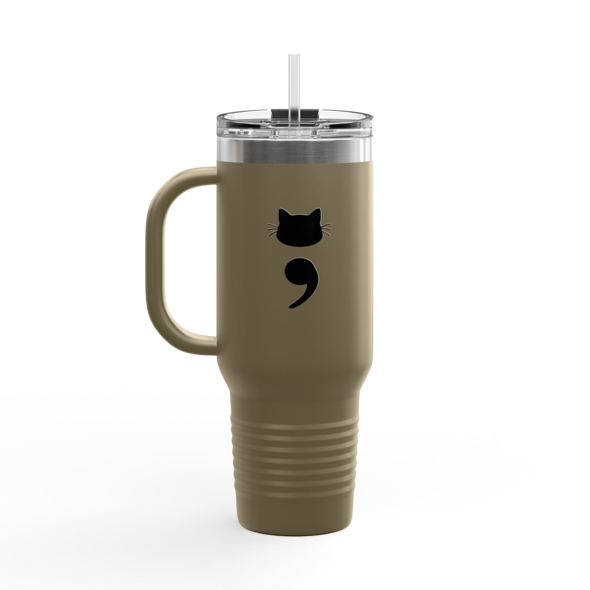 40oz Insulated Travel Mug – Black Cat Semicolon Design, Stainless Steel Tumbler for Coffee & Tea