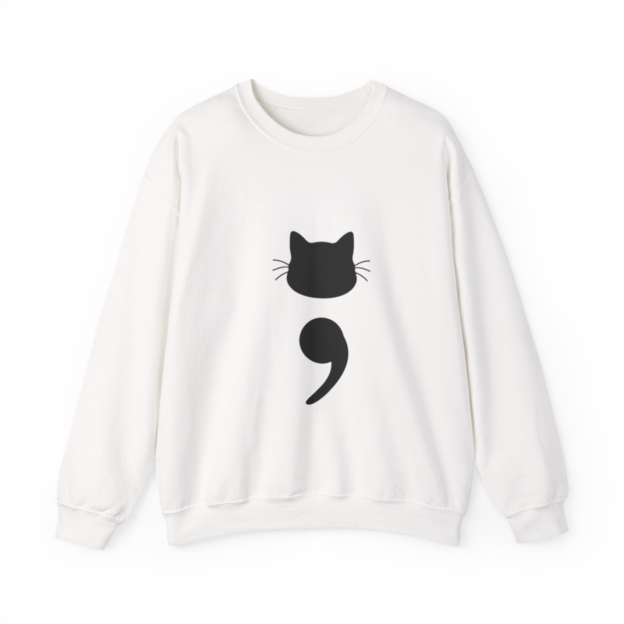 Cat Semicolon Crewneck Sweatshirt — Minimal Pet Lover Pullover
