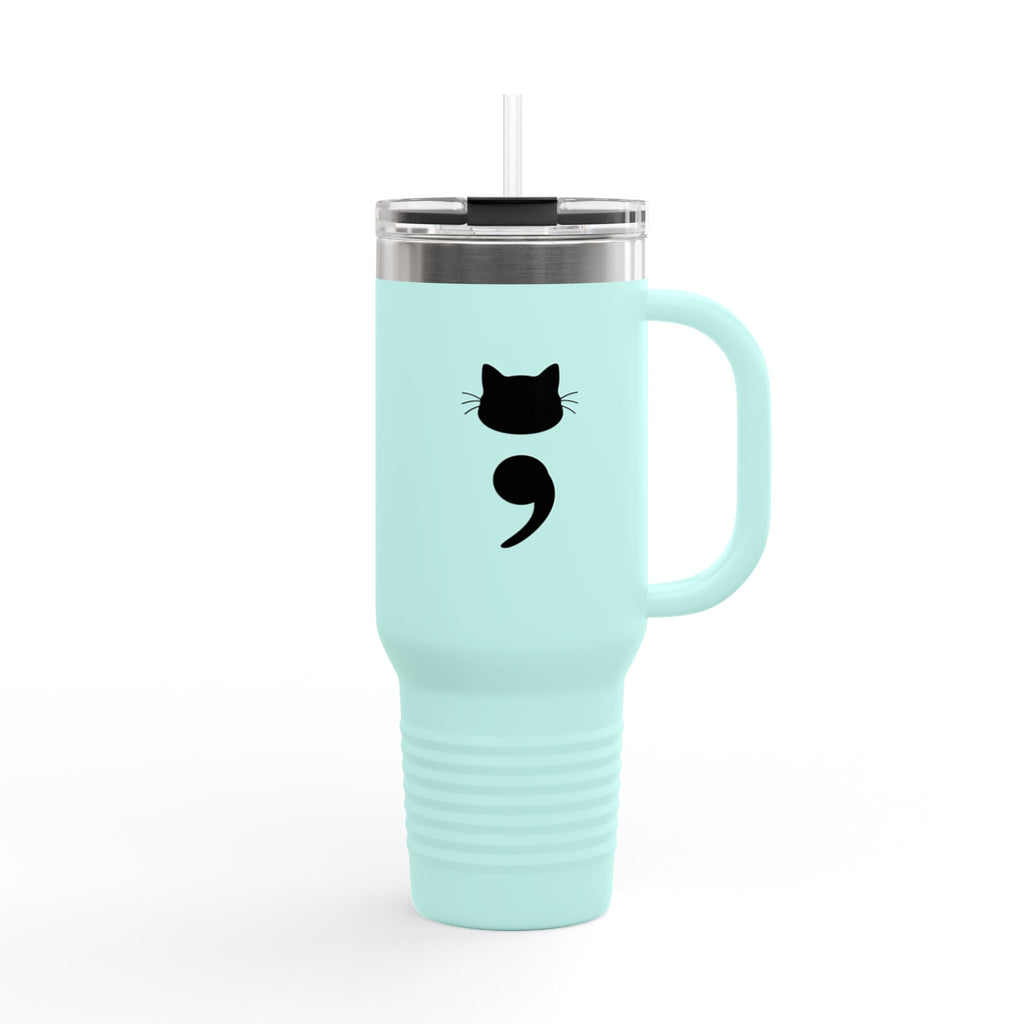40oz Insulated Travel Mug – Black Cat Semicolon Design, Stainless Steel Tumbler for Coffee & Tea