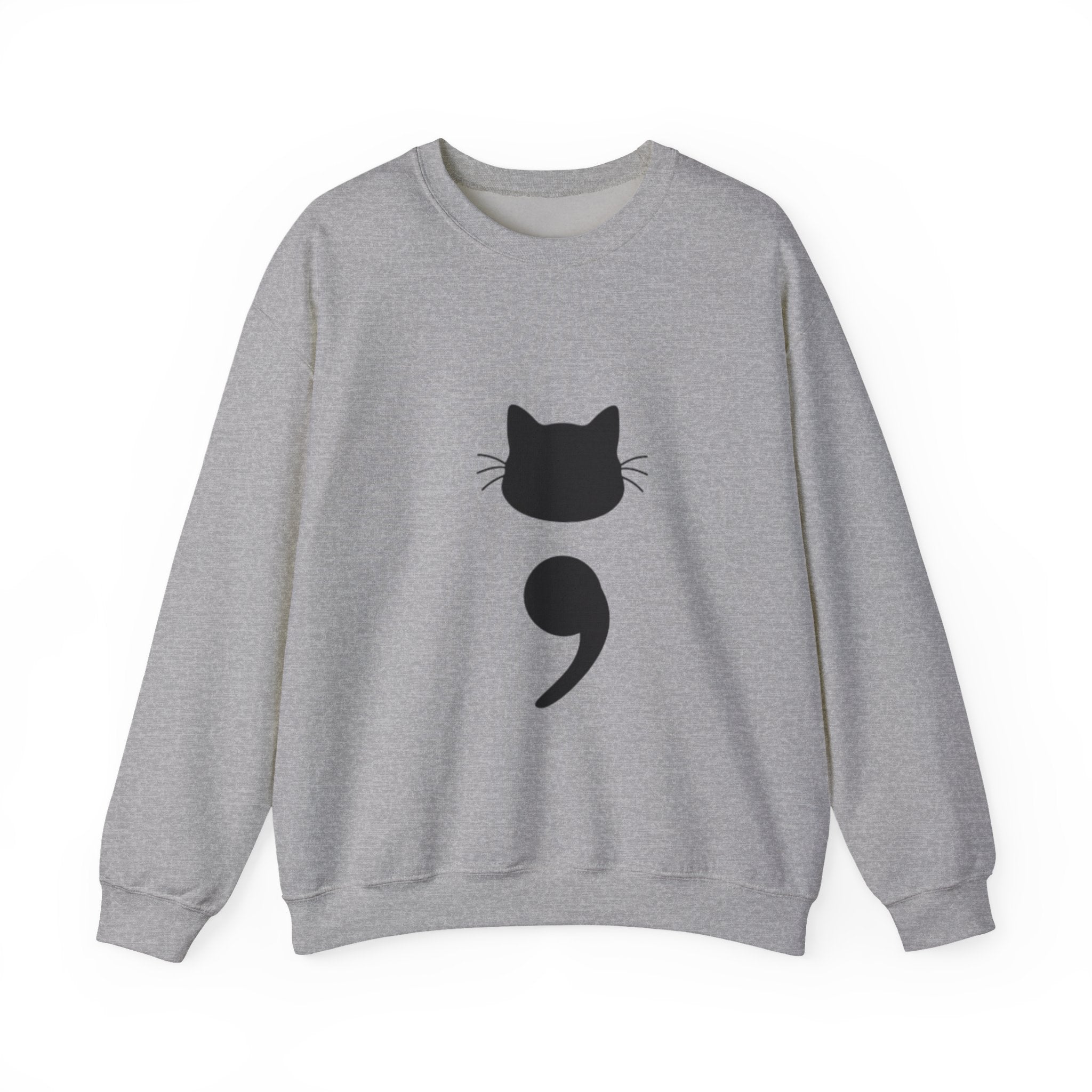Cat Semicolon Crewneck Sweatshirt — Minimal Pet Lover Pullover