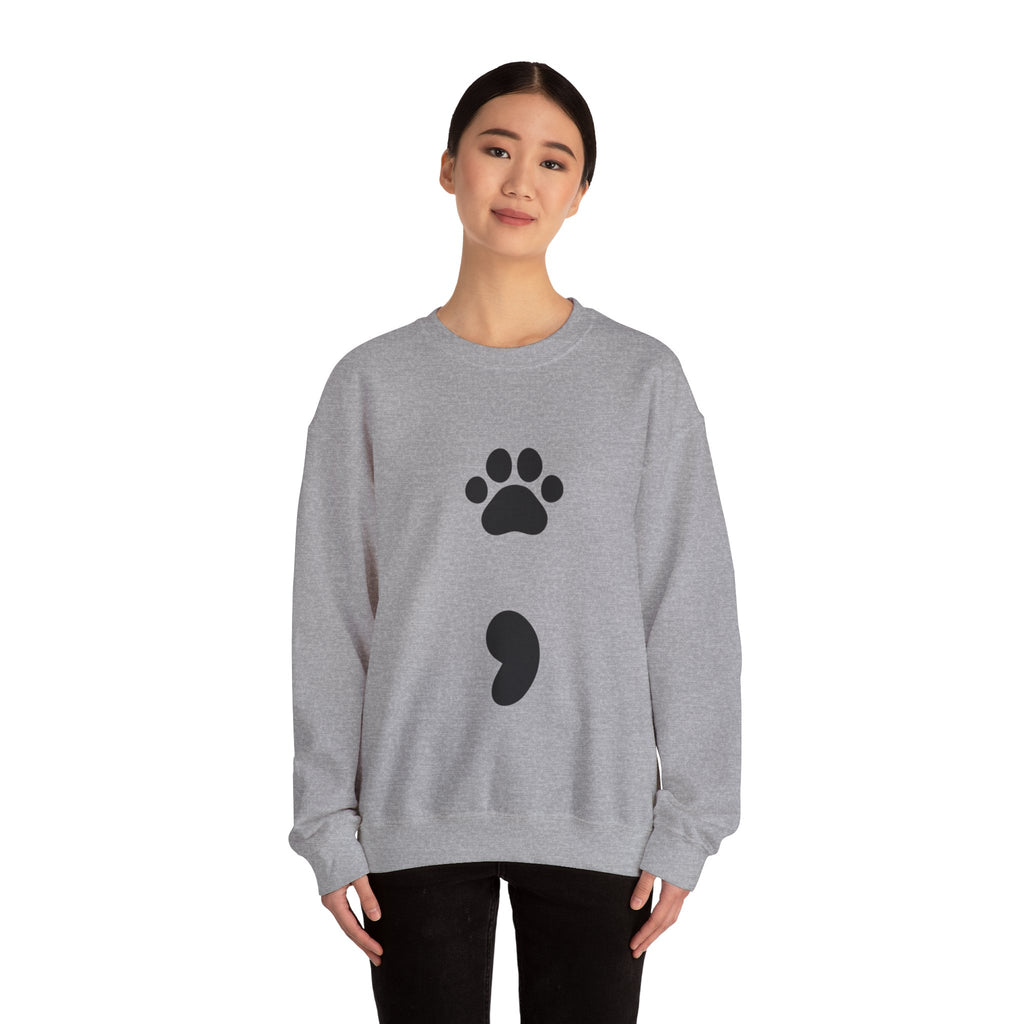 Pawprint Semicolon Crewneck Sweatshirt — Minimal Pet Lover Pullover