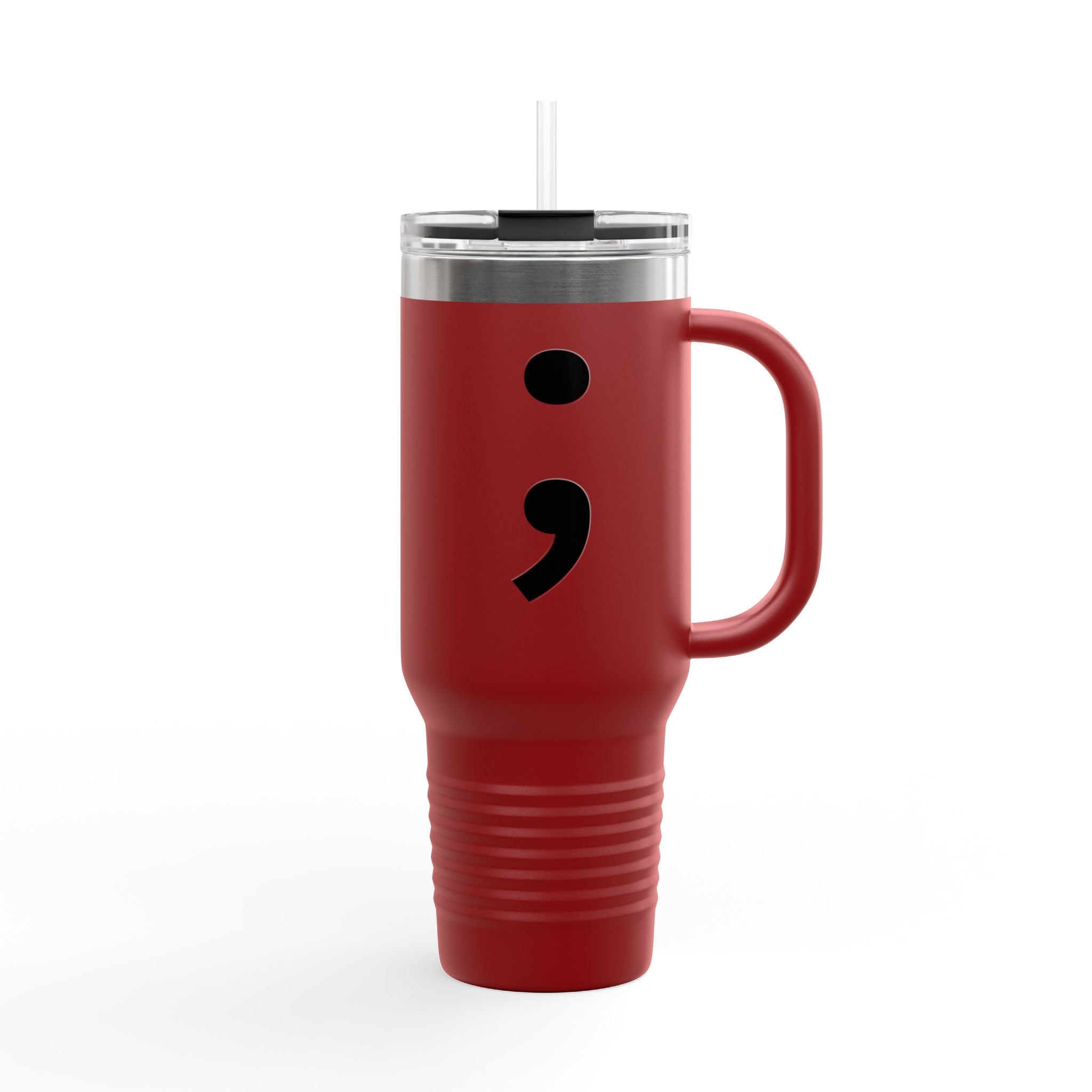 Semi Colon 40oz Insulated Travel Mug – 'Keep Moving Forward' Stainless Steel Tumbler with Handle & Straw