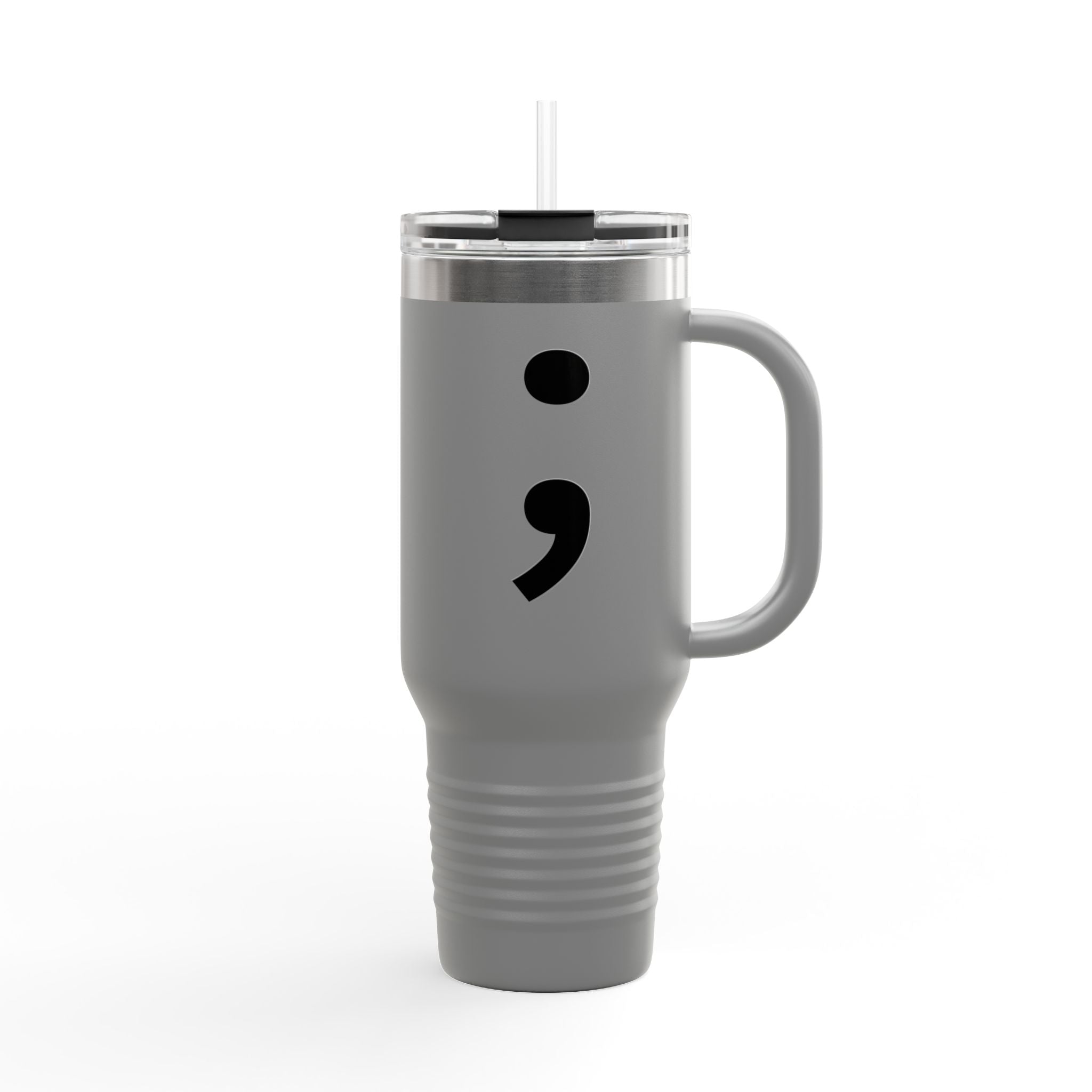 Semi Colon 40oz Insulated Travel Mug – 'Keep Moving Forward' Stainless Steel Tumbler with Handle & Straw