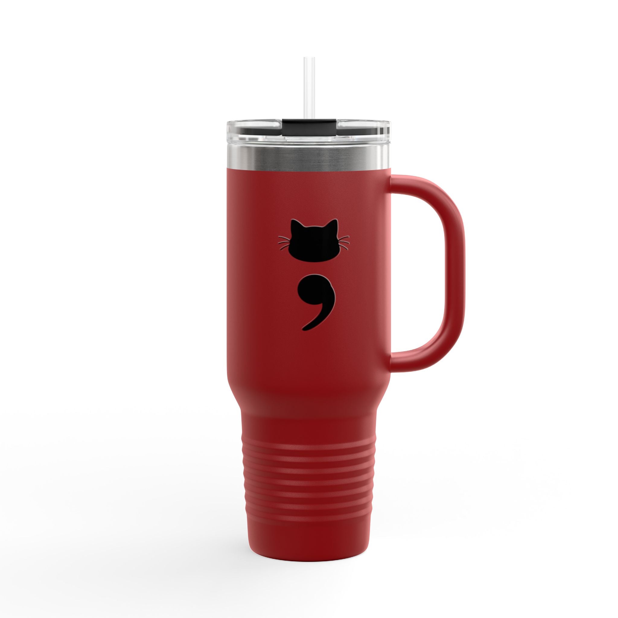 40oz Insulated Travel Mug – Black Cat Semicolon Design, Stainless Steel Tumbler for Coffee & Tea