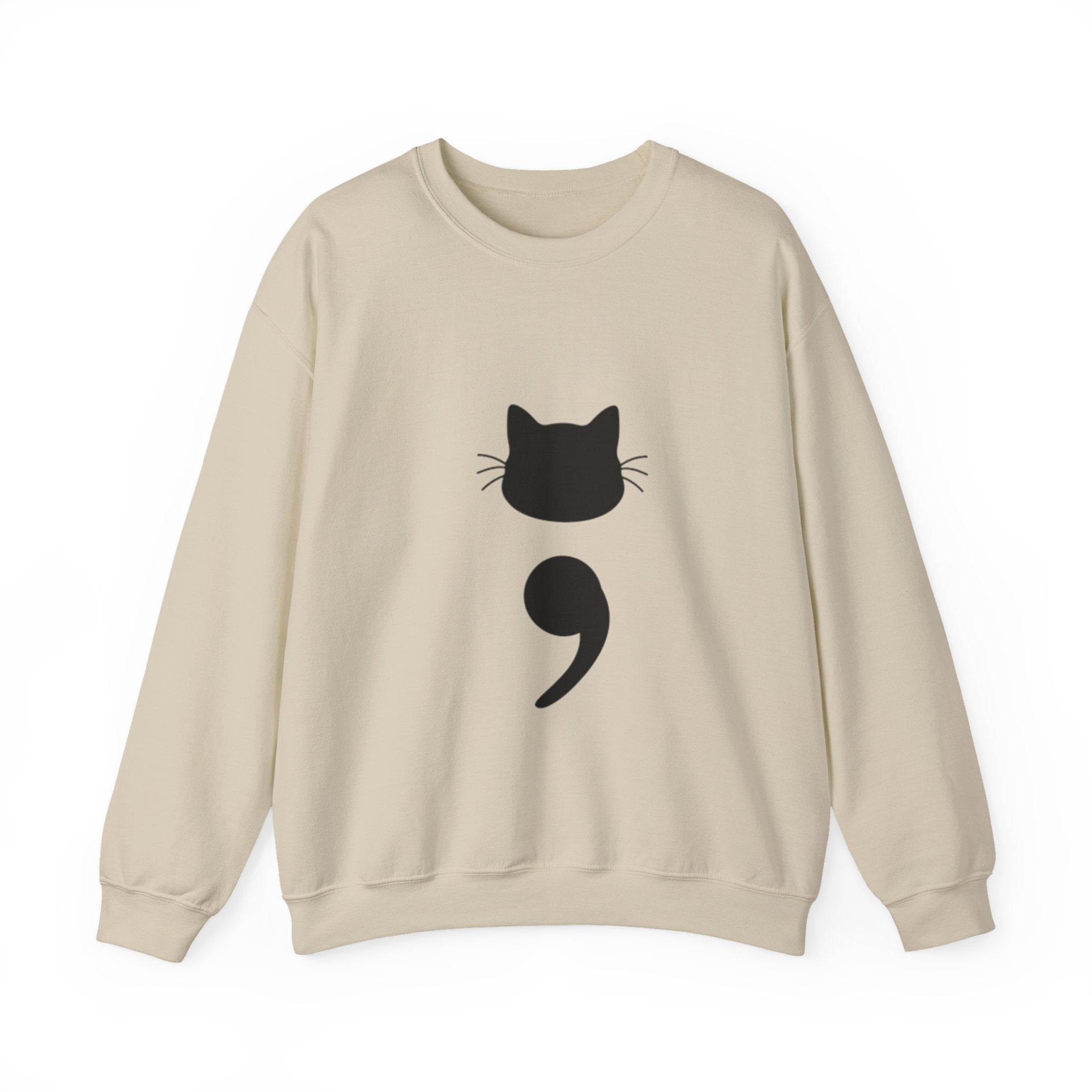 Cat Semicolon Crewneck Sweatshirt — Minimal Pet Lover Pullover