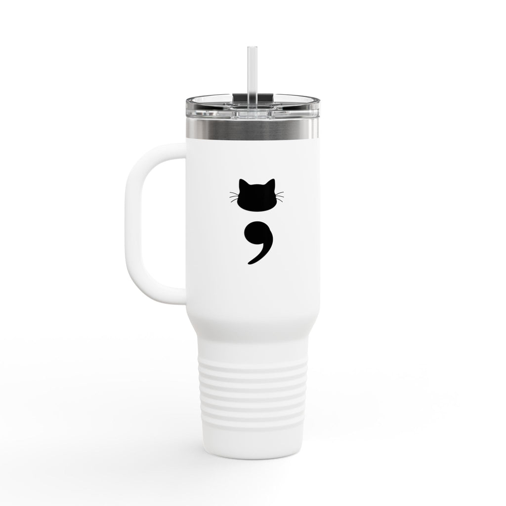 40oz Insulated Travel Mug – Black Cat Semicolon Design, Stainless Steel Tumbler for Coffee & Tea